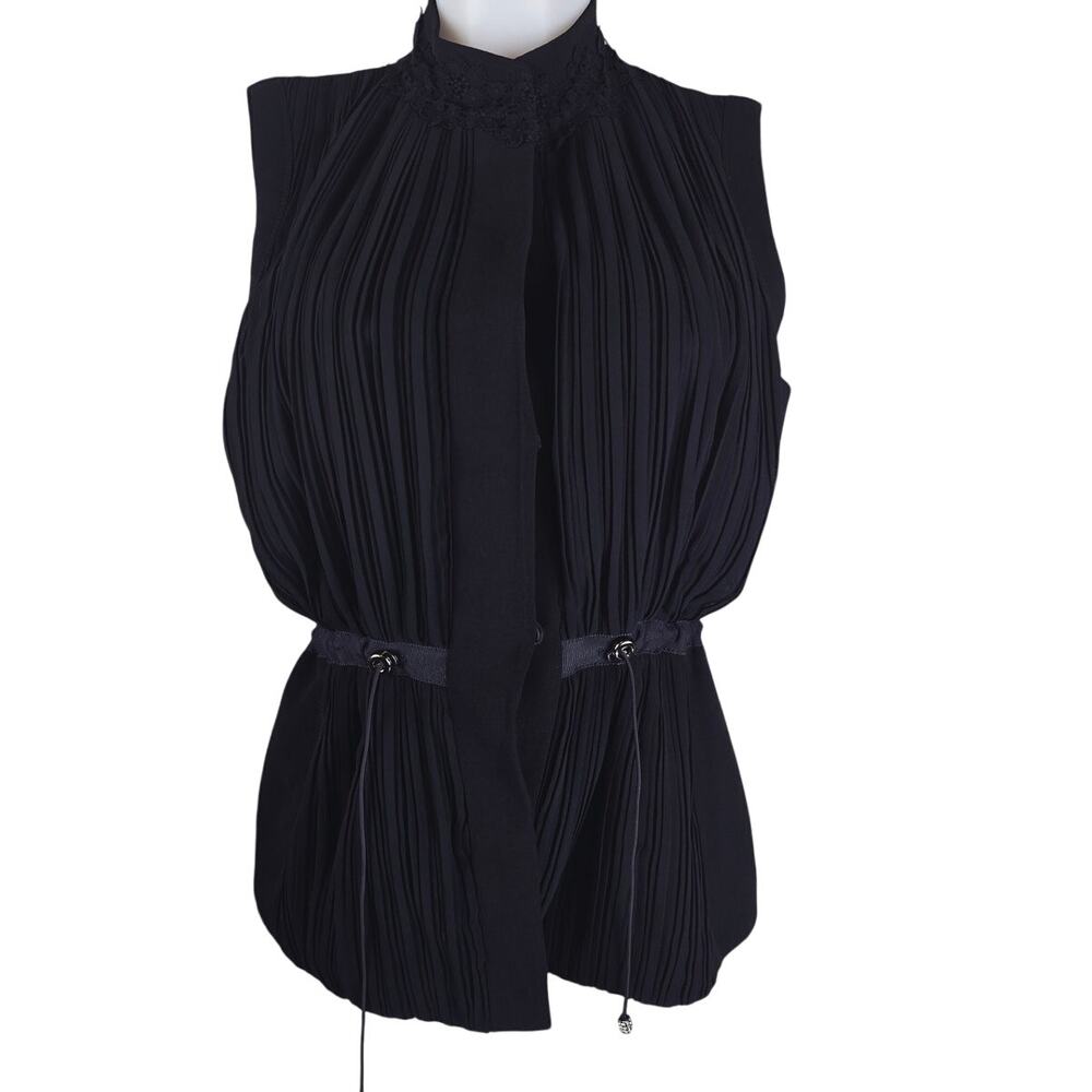 Mossaic Black Fully Lined Floral Lace Detail Snap Closure Work Womens Blouse 8